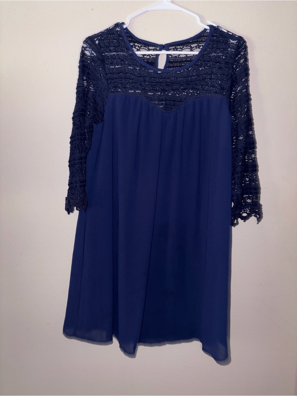 Navy Lace Yoke Chiffon Women's Dress